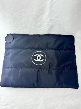 Black Quilted Puffer Clutch with White CC Logo ‼️No Box‼️